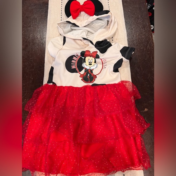 Disney Minnie Mouse Short Sleeve Hooded Dress Small 6/6x TuTu Girls - Picture 1 of 3